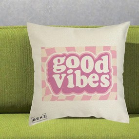 Perna Decorativa Good Vibes Retro Roz, 40x40 cm, Ecru, Husa Detasabila, Perna Inclusa, BEKZ®