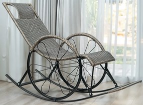 Scaun de balansare, ratan/metal, gri, ROKIN