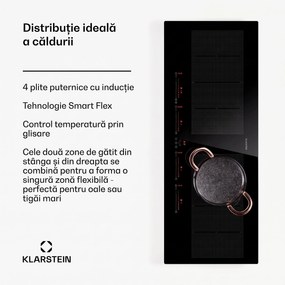 Klarstein Masterzone 90 Slim Flex, plită cu inducție, max. 7200 W, încorporat, 4 zone Flex, tehnologie ThermoBoost, Smart Flex