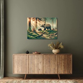 Tablou pe sticlă - Urși în pădure (70x50 cm)