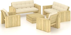 vidaXL Set mobilier de grădină cu perne, 5 piese, lemn de pin tratat