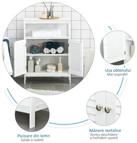 Dulapior pentru baie cu usi cu doua canaturi economie spatiu rezistent la umezeala din MDF alb 60 x 30 x 81.6cm kleankin | Aosom Romania