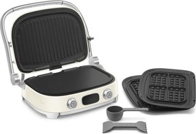 Grătar multifuncțional SMEG 50's Style MGF01CREU, 2100 W, 60-230 °C, 3 programe, acoperire ceramică, tavă de scurgere, semnal sonor, cronometru, culoare crem