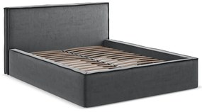 Pat matrimonial gri închis tapițat cu spațiu de depozitare cu somieră 180x200 cm Anani – Makamii