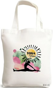Sacosa de Panza pentru Cumparaturi, Geanta Tote Yoga Vibes, 38x34.5 cm, Alba, BEKZ®