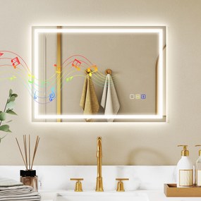 HOMCOM Oglindă Baie Antiaburire cu Lumină LED și Difuzor Bluetooth 50x70 cm | Aosom Romania