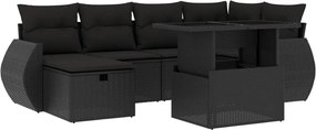 vidaXL Set canapele de grădină cu perne, 7 piese, negru, poliratan