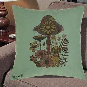 Perna Decorativa Ciuperca Caine Boho, 40x40 cm, Verde, Husa Detasabila, Perna Inclusa, BEKZ®
