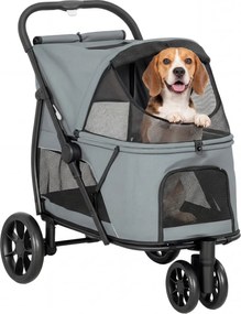 PawHut Cărucior pentru Câini Pliabil cu 3 Roți Ferestre din Plasă Pernă Lavabilă Pentru Orice Teren Sarcină 20 kg 92x63x95 cm Gri | Aosom Romania