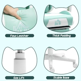 Scaun de Gaming Reclinabil HOMCOM cu Suport pentru Picioare și Perne, din Piele Artificială și Spumă, 65x62x116-124 cm, Albastru și Alb | Aosom Romania