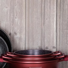 Set oale si tigai Royalty Line RL-ES2014M, 17 piese, Acoperire din marmurа, Inductie, Burgund