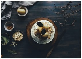 Tablou pe sticlă cu desert pe masă (70x50 cm)
