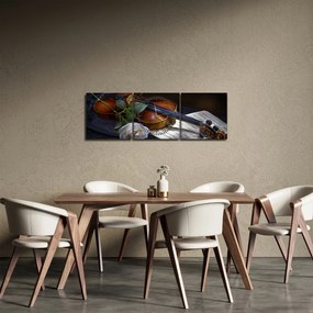 Tablou - Trandafiri și vioară (cu ceas) (90x30 cm)