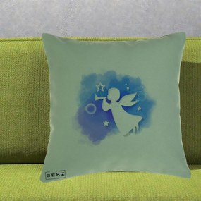 Perna Decorativa Inger cu Trompeta Albastru, 40x40 cm, Verde, Husa Detasabila, Perna Inclusa, BEKZ®