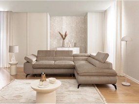 Colțar maro cu tapițerie din catifea reiată (cu colț pe partea dreaptă/în formă de ”L”) Marbeya – Ropez