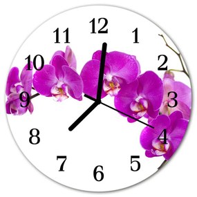 Ceas de perete din sticla rotund Orchid Flori &amp; Plante Purple