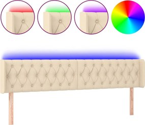 vidaXL Tăblie de pat cu LED, crem, 203x16x78/88 cm, textil