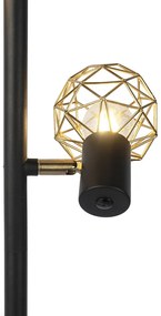 Lampa de podea de design neagră cu auriu cu 3 lumini reglabile - Mesh