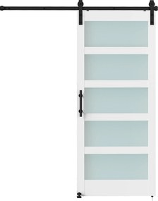 HOMCOM Ușă Glisantă 91.4x213.4cm cu Kit, Panouri din Sticlă, Aspect Lemn Alb | Aosom Romania