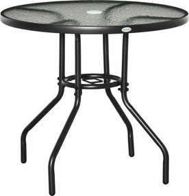Outsunny Masă de Grădină Rotundă 80 cm cu Orificiu pentru Umbrelă, Masă de Cafea pentru Exterior cu Blat din Sticlă Temperată, Cadru Metalic, pentru Terasă, Balcon, Negru | Aosom Romania