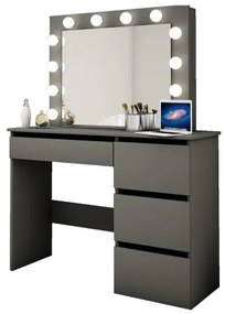 Masa de toaleta/machiaj, neagra, cu oglinda si LED-uri, 94x43x141 cm