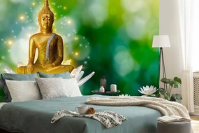 Tapet Buddha auriu pe o floare de lotus