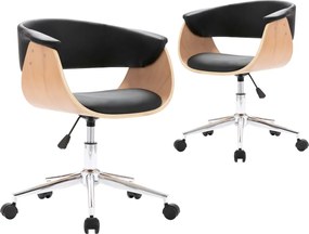 vidaXL Scaune de bucătărie pivotante, 2 buc. negru, piele ecologică