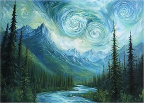 Tablou pe sticlă - Peisaj cu o adiere din Van Gogh (70x50 cm)