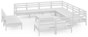 Set mobilier de gradina, 12 piese, alb, lemn masiv de pin Alb, 1