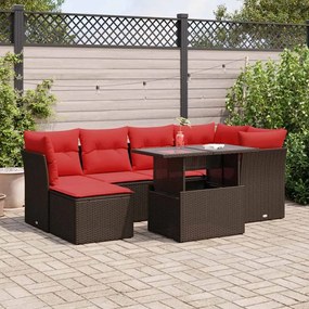 vidaXL Set canapele de grădină cu perne, 7 piese, maro, poliratan