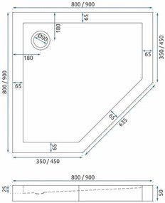 Cabina de dus DIAMOND cu cadita neagra 90x90 cm cupru periat