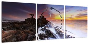 Tablou cu munți în ceață (cu ceas) (90x30 cm)