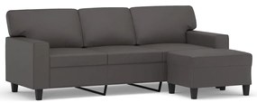 3153554 vidaXL Canapea cu 3 locuri și taburet, gri, 180 cm, piele ecologică