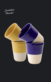 Set Cadou 4 Pahare Ceramica Arhitect Glaze Sarbatori (2 Pahare Albastru Cobalt 200ml, 2 Pahare Galbene 200ml)