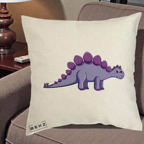 Perna Personalizata Stegozaur Mov, 40x40 cm, Ecru, Husa Detasabila, Perna Inclusa, BEKZ®