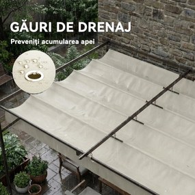 Outsunny Pergolă Adosată 3x3 m cu Acoperiș Retractabil, Orificii de Drenaj, Pergolă de Grădină din Poliester și Oțel, pentru Terasă, Exterior, UV30+, Alb Crem | Aosom Romania