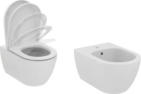 Set vas WC suspendat Ideal Standard Ellisse cu capac softclose alb si bideu