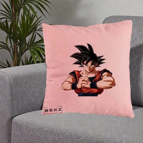Perna Personalizata Dragon Ball Goku Portret Serios, 40x40 cm, Roz, Husa Detasabila, Perna Inclusa, BEKZ®
