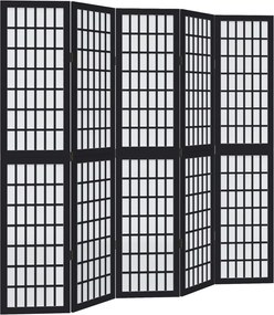 vidaXL Paravan de cameră cu 5 panouri, negru, lemn masiv paulownia