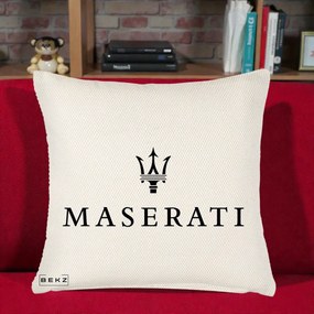 Perna Personalizata cu emblema Maserati, 40x40 cm, Crem Reliefat, Husa Detasabila, Perna Inclusa, BEKZ®