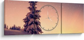 Tablou cu copac înzăpezit pe luncă (cu ceas) (90x30 cm)