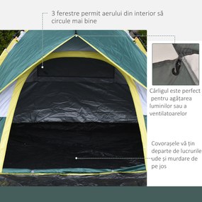 Outsunny Cort pentru Camping pentru 2 Persoane, Cort pentru Exterior Automatic Pop Up cu Copertina, Buzunare Interioare si Covoras, 205x195x135cm