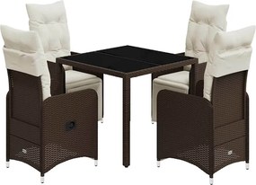 vidaXL Set bistro de grădină, 5 piese, cu perne, maro, poliratan