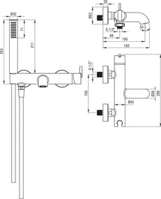 SILIA - Baterie pentru Cadă cu Set de Duș, Bronz Periat (BQS_C11M)