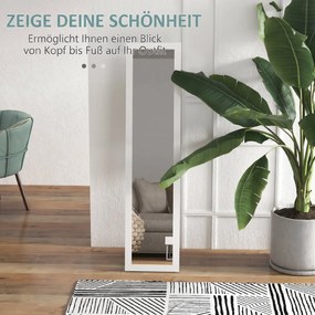 HOMCOM Oglindă cu Ramă din MDF, Picioare și Cârlige pentru Utilizare pe Podea sau pe Perete, 37x40x155 cm, Alb | Aosom Romania