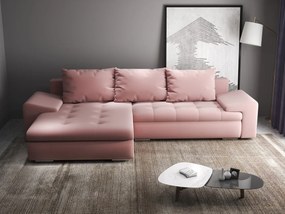 Colțar extensibil dumonde cu ladă de depozitare si sezut confortabil din spuma high-density, Leonardo Royal Roz 260x185 cm