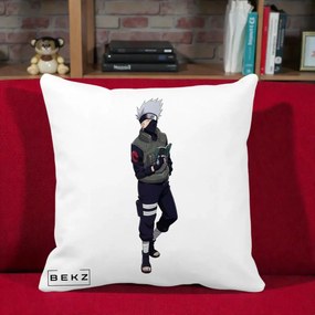 Perna Personalizata Naruto Kakashi Hatake Portret Complet, 40x40 cm, Alba Mata, Husa Detasabila, Perna Inclusa, BEKZ®