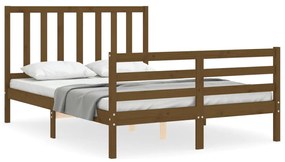 3193829 vidaXL Cadru de pat cu tăblie, dublu mic, maro miere, lemn masiv