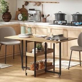 HOMCOM Masă de sufragerie pliabilă pe roți 4 persoane cu compartimente deschise, pentru spații mici, sufragerie, stejar | Aosom Romania