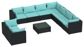 3102505 vidaXL Set mobilier de grădină cu perne, 10 piese, negru, poliratan